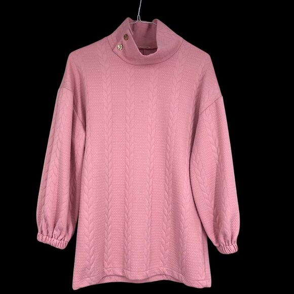 Women’s Sunday Up Pink Sweater Dress, Fan Favorite, Textured Pebble & Braids M - Picture 3 of 12